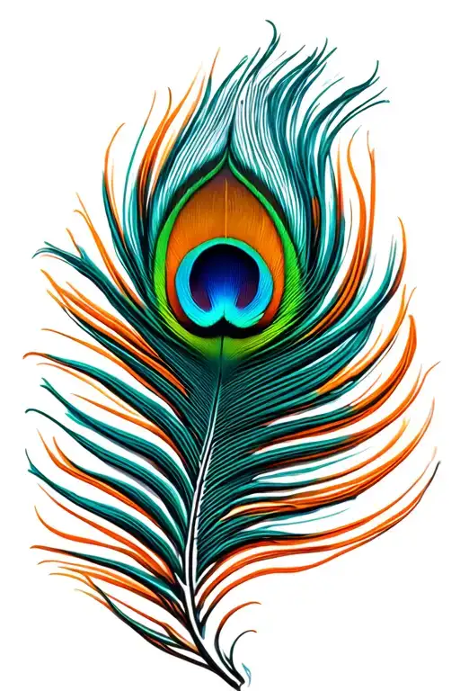 Teal And Orange Abstract Peacock Feather