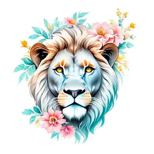 Lion And Flowers Surrounding