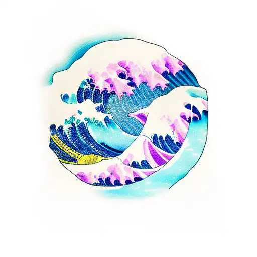 Great Wave Off Kanagawa Colored Neon Color