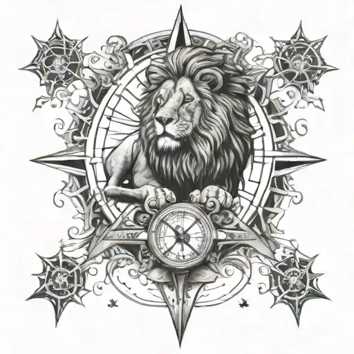 Lion Surrounded By Compass Surrounded By Various