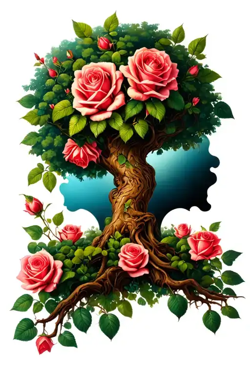 Tree And Roses Intertwined