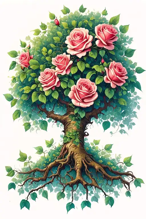 Tree And Roses Intertwined Vines