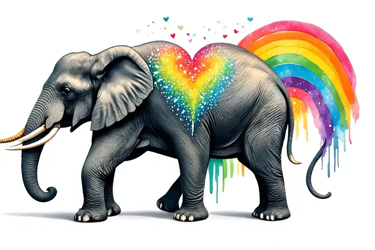 Elephant And Rainbow Heart Symbolizing Love