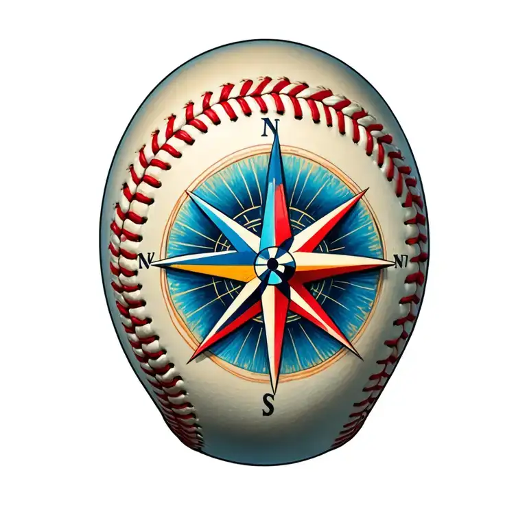 Baseball With Compass Rose Intertwined