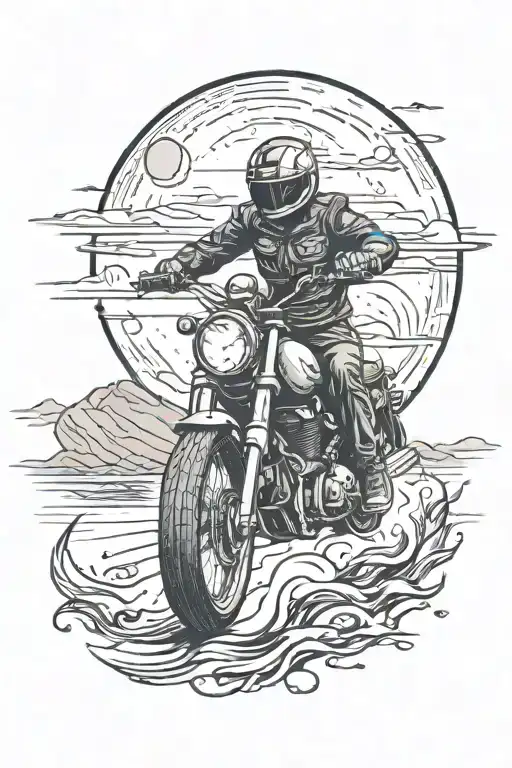 A Motorcycle Rides Along A Night Road In The Light Of The Moon