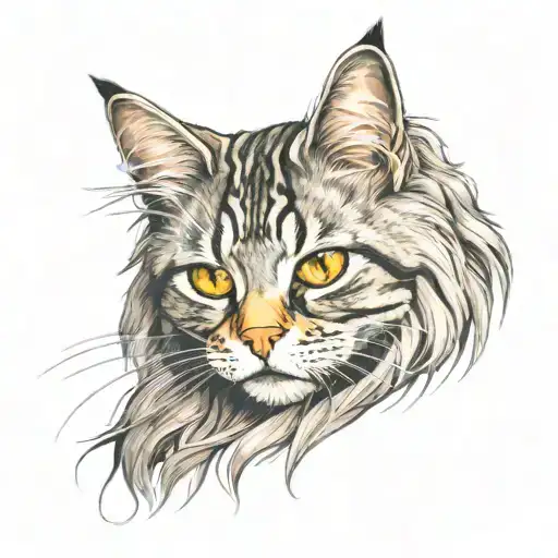 Long Haired Grey Tabby Flat Faced Cat With Copper Eyes