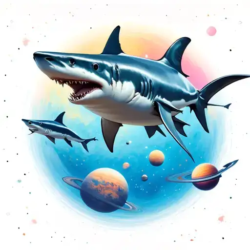 Sharks In Outer Space Surrounded By Planets