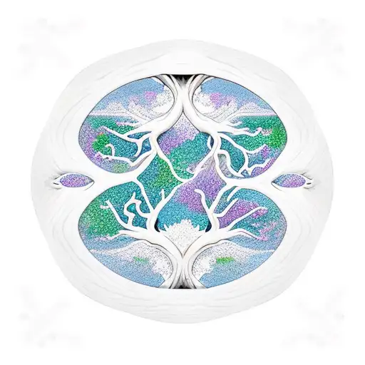 Yin Yang With Oak Tree In White Side And Whale In Bck Side