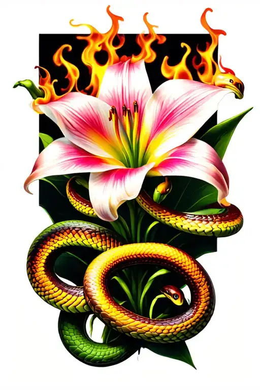 A Flaming Lily With Snakes For Roots And Wilted Petals