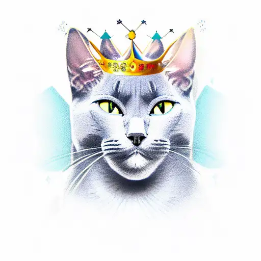 Russian Blue Cat With Crown