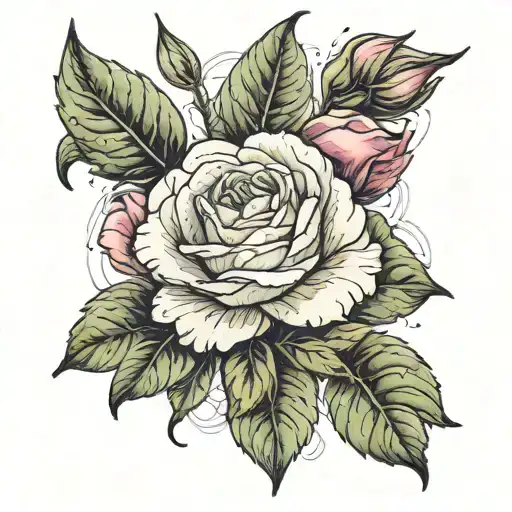Peoney Rose With Watercolor In The Background