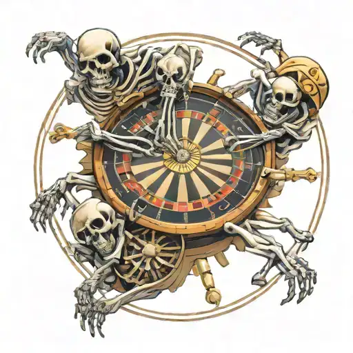 Angry Skeletons Crawling Over A Broken Roulette Wheel