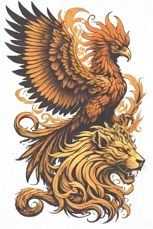 Majestic Pheonix Gaurding A Lion