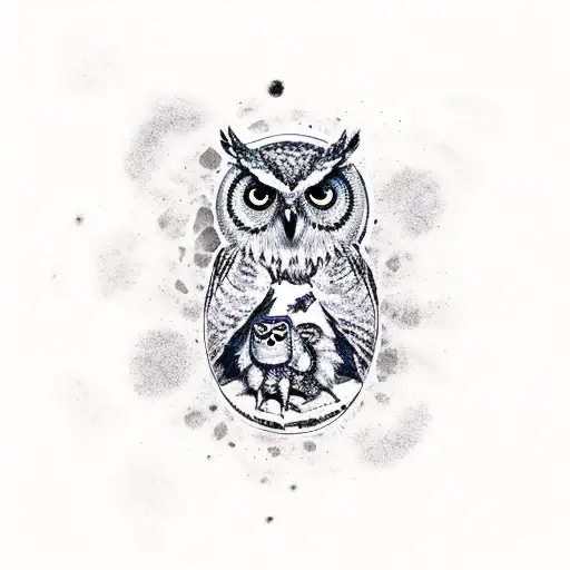 Owl With A Baby Foot Print And A Cedar And A Fern