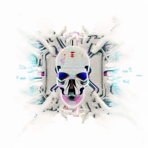 Wired Cyberpunk Skull Exploding From Overloaded Circuits