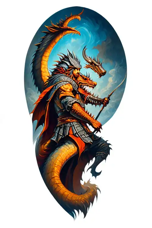 Viking Warrior Battling A Dragon Dacic