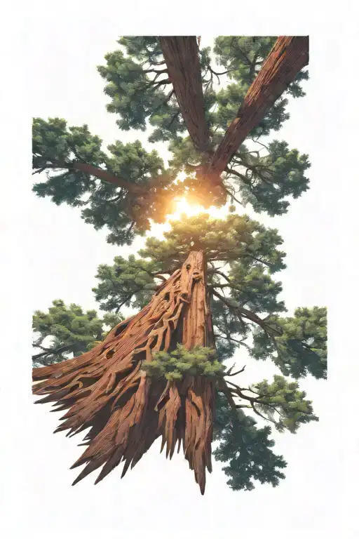 Redwood Forest Looking Up From Ground With Roots