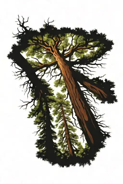 Redwood Forest Looking Up From Ground With Roots