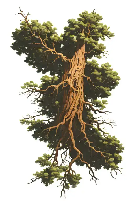 Redwood Forest Looking Up From Ground With Roots