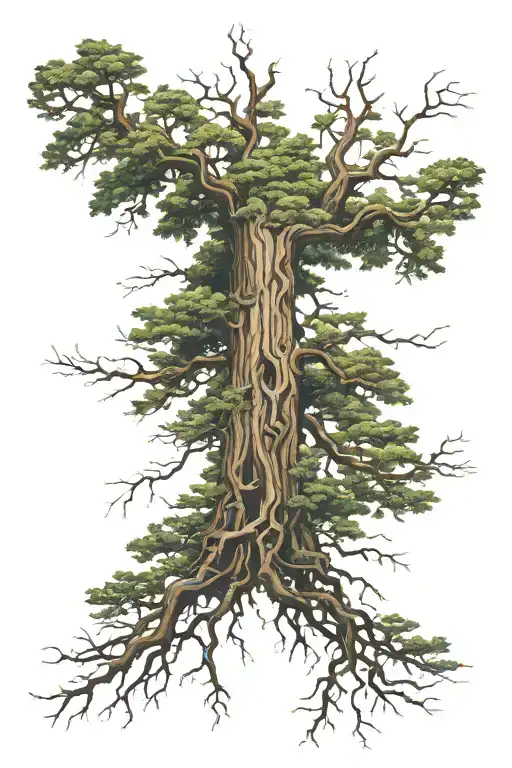 Redwood Forest Looking Up From Ground With Roots