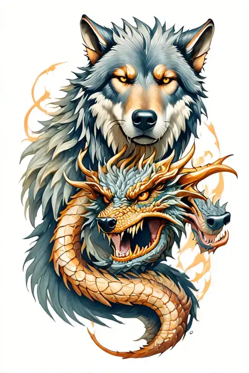 Dire Wolf And A Dragon Intertwined