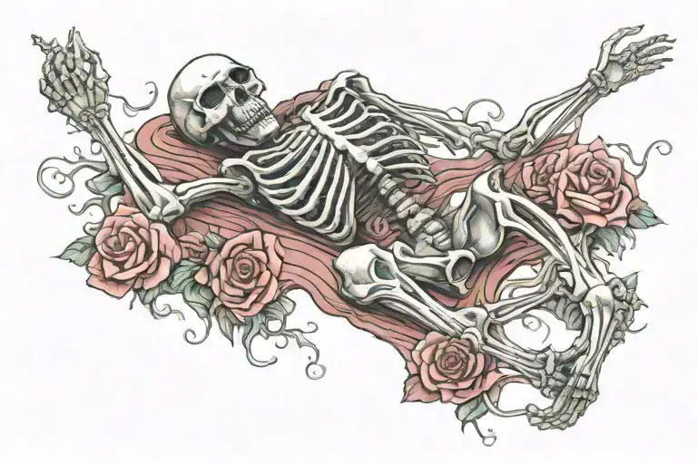 Praying Full Body Skeleton Kneeling On Full Length Blood Drip Rose