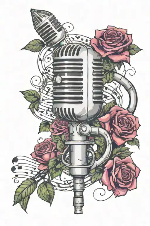 Music Notes Microphone Surrounded By Musical Roses Singing