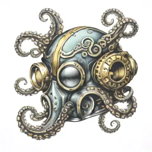 Old Scuba Helmet And Octopus Wrapped