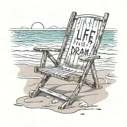 A Beach Chair In The Sand With The Writing 'Life Is But A Dream' On The Back Of The Chair