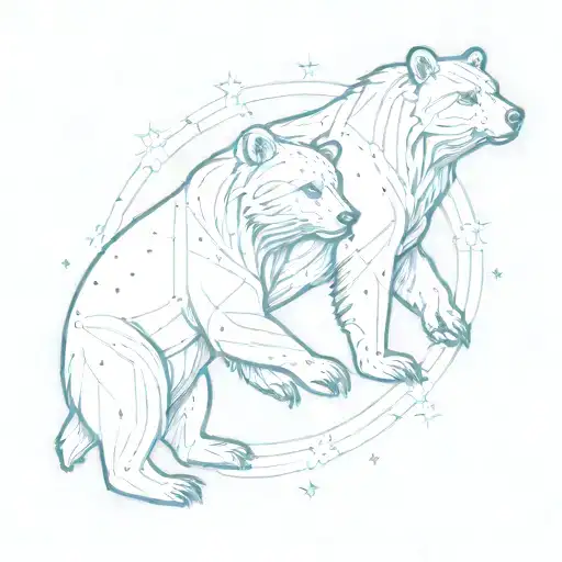An Intricate Design Of Two Bears Constellation Intertwined With Family Symbols