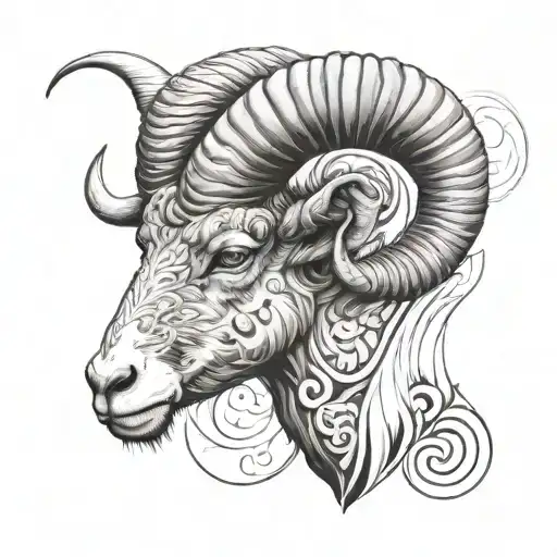 Aries Ram Half Color Half Black And White