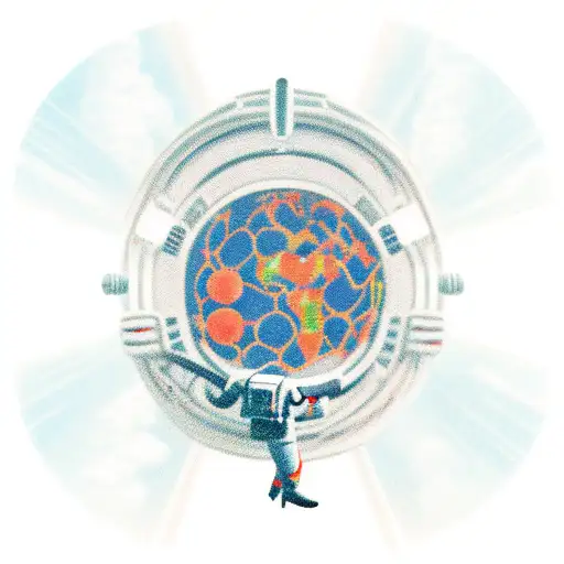 Astronaut With An Ocygen Chord Going To An Earth Above Him