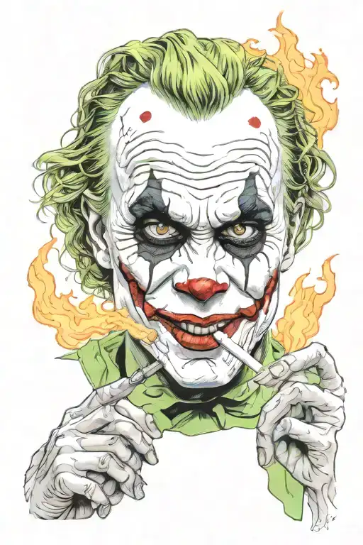 Heath Ledger Joker Igniting Cigarette From The Flames Of A Burning House