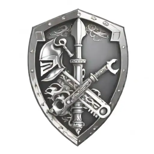 Knights Shield With Mechanics Tools Arranged