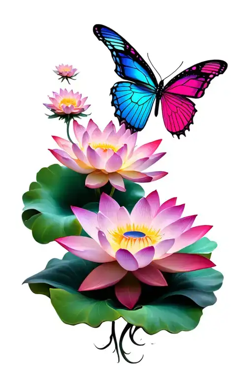 3 Butteryfly And Lotus Flower