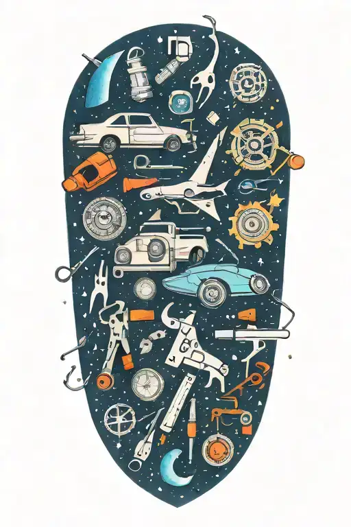 A Mechanic's Toolset Arranged In The Shape Of A Constellation