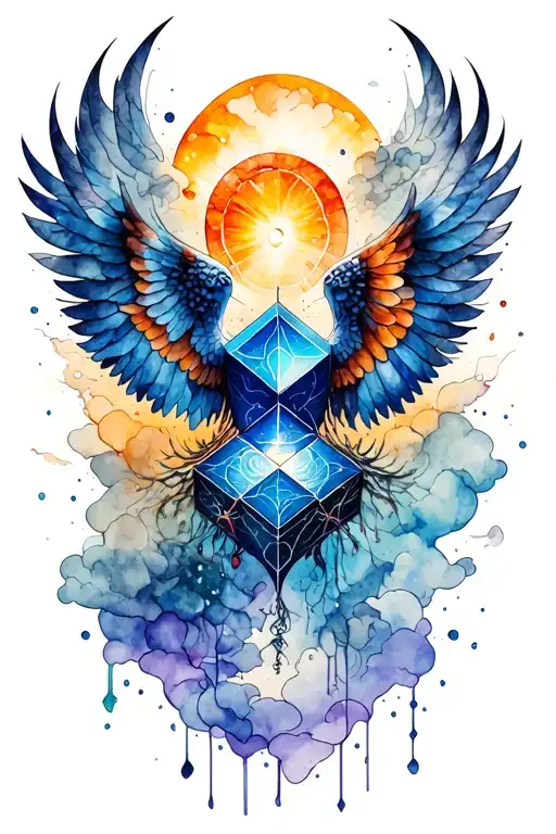 Watercolor Metatron Cube Tattoo Inspired