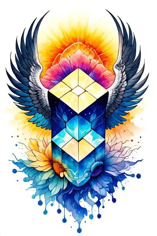 Watercolor Metatron Cube Tattoo I