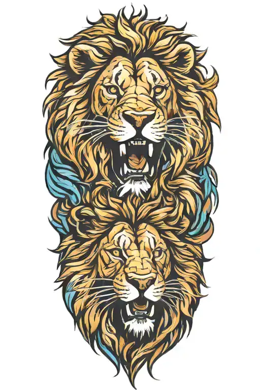 Two Lions Upper Body Roaring