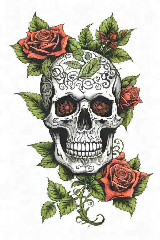 Skull Roses Fern Leaf