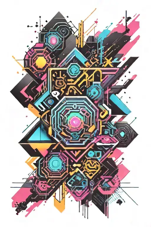 A Colorful Raving Scene With Abstract Geometric Shapes And Pulsing Neon Lights