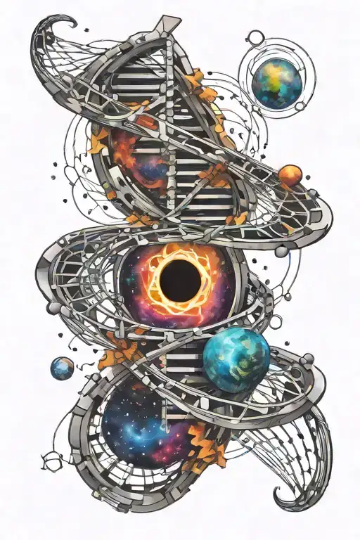 Dna Double Helix Merging With A Black Hole In A Colorful Nebula