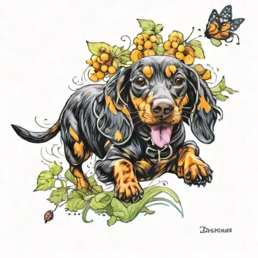 Daschund Dog Chasing A Buterfly
