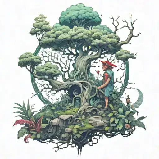 A Mystical Forest Scene With A Mage Communing With Plant Spirits