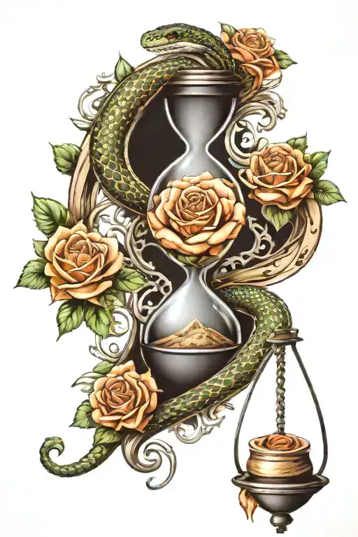 Snake And Hourglass And Rose Among Them