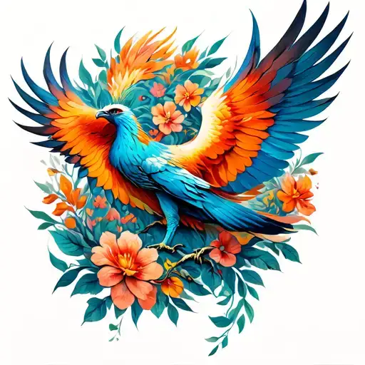 Phoenix Flying With Flowers Intertwined