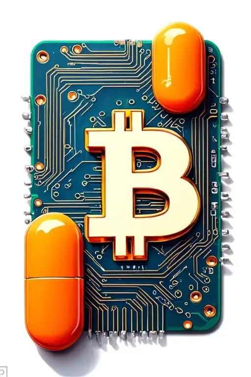 Bitcoin Symbol Orange Pill Circuit Board Background