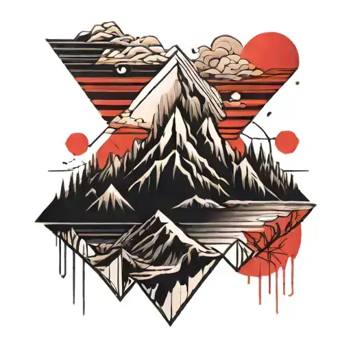 Geometric Mountains Red Sun