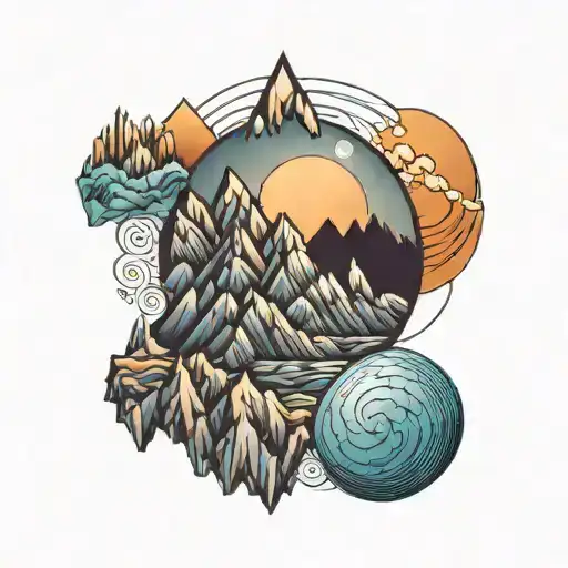 Geometric Mountains Blue Sun