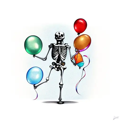 Skeleton Holding Balloons But The Balloons Are Insects